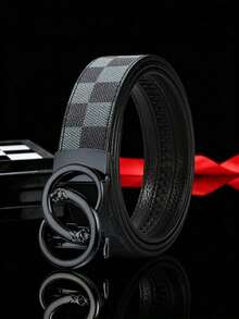 1pc Men's PU Leather Automatic Buckle Belt, Embossed Hollow Leopard Buckle Adjustable Business Casual Belt, Multiple Colors Available, Fashionable, Suitable For Men's Jeans, Suits, Workplace Formal Wear And Daily Casual Wear. Luxury Style, High-End Feeling, Best Gift For Father And Boyfriend. - Multicolor - View 11