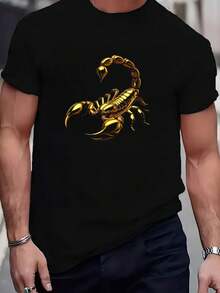 pado de escorpión amarillo, camiseta casual de cuello redondo adecuada para uso informal y actividades al aire libre, camiseta de uso casual.|Top con estampado llamativo|Algodón transpirable - Blanco - Ver 9