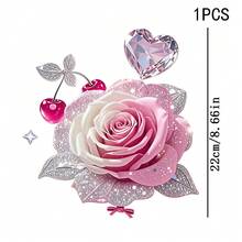 1/2/3PCS Glitter Gradient Rose Heat Transfer, Pink White Rose Cherry Diamond Heart Pattern Heat Transfer, Vinyl Print, Heat Transfer Sticker, Iron-On Transfer Iron-On Sticker Decal - Iron-On Suitable For Pillows, DIY, Backpacks, T-Shirts, Canvas Bags, Sweatshirts, Jeans, T-Shirts, Clothing, Sewing Supplies - Multicolor - View 3