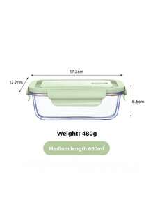 1pc Green Lid Glass Food Storage Container, Divided Meal Prep Box 410/680/1040ml Large Capacity Bento Box, Refrigerator Snack Storage Box, Microwave Kitchen Accessory, Suitable For Dishwasher Detergent Storage, Back To School And Picnic Essential - Green - View 8