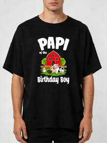 Niño| Camiseta 100% de cuello redondo, con diseños de vacas y cerdos, hecha de tela ligeramente elástica, ropa casual unisex para fiestas, adecuada para celebraciones con temática agrícola. - Negro - Ver 1