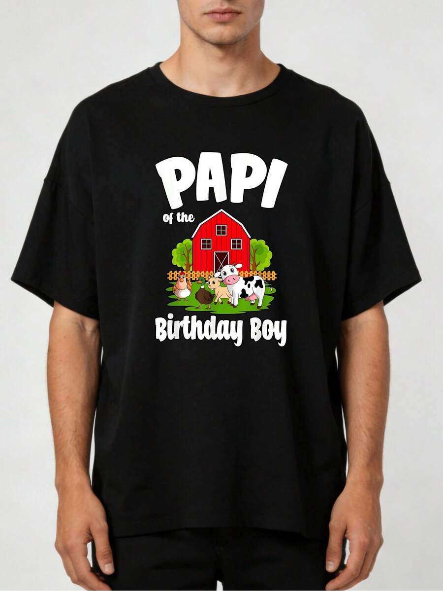 Niño| Camiseta 100% de cuello redondo, con diseños de vacas y cerdos, hecha de tela ligeramente elástica, ropa casual unisex para fiestas, adecuada para celebraciones con temática agrícola. - Negro - Ver 1