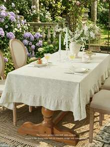 1pc Minimalist Plaid Tablecloth With Fresh Style Ruffled Lace Trim, Suitable For Daily Home Tabletop Decoration - Pastel Green - View 2