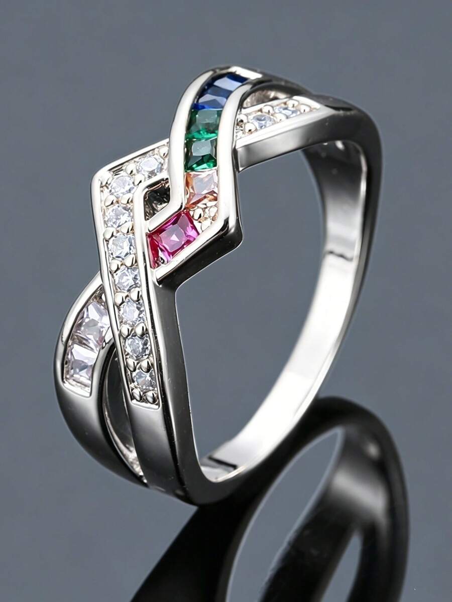 1pc Colorful Gemstone Intertwined Ring, Ins Style Design, Versatile Elegant Daily Accessory For Women - JZ20663 - View 1