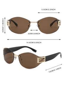 1 par de gafas de moda estilo callejero sin montura ovaladas para hombre - Marrón - Ver 4