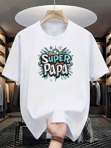 Playera unisex temática Día del Padre con estampado de letras y gráficos vintage, estilo urbano en - Blanco - Ver 1