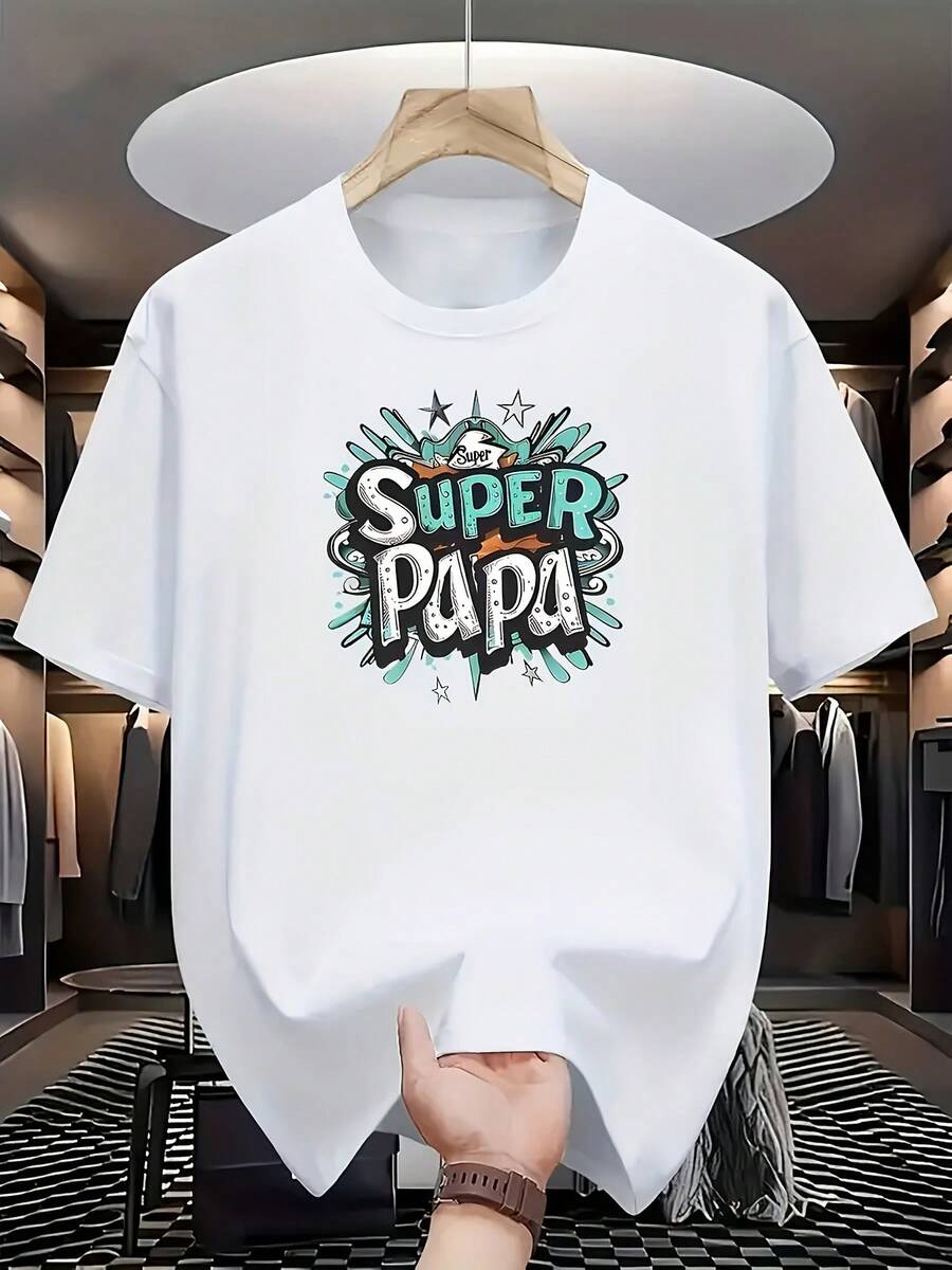 Playera unisex temática Día del Padre con estampado de letras y gráficos vintage, estilo urbano en - Blanco - Ver 1