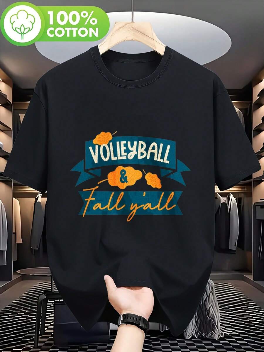 Camiseta de Voleibol de Otoño para Todos, Cuello Redondo, Corte Ajustado, Mangas Cortas, Estilo Casual de Moda, Ideal para Uso Diario, Trabajo, Citas y Salidas, Perfecta para Cualquier Estac - Negro - Ver 1