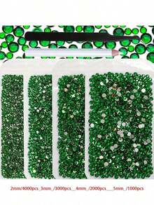 4袋 2-5mm 10,000顆樹脂水晶水鑽，適用於手工藝、衣物與布料，皇家藍平底寶石，深藍色平底水鑽，混尺寸大包裝，非熱熔，手工DIY手機殼、應援扇用（附黑色鑷子 + 白色點畫筆） - 多色 - 查看 9