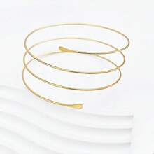 European And American Style Metal Arm Cuff 5pcs Set, Minimalist Geometric Line Leaf & Starfish Arm Bracelets, Accessories, Aesthetic - Gold - View 5