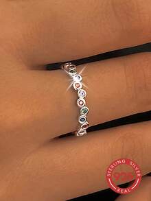 1pc Asymmetrical Design Minimalist 925 Sterling Silver Cubic Zirconia Geometric Round Ring, Women Daily, Date, Party, Gift - Silver - View 2