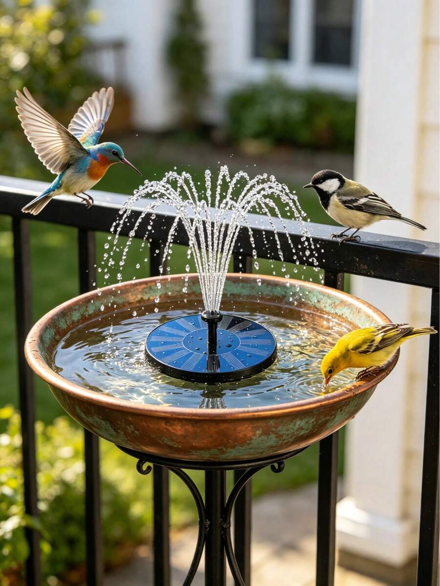 Floating Solar Bird Bath Fountain Pump 1.5w, 6 Adjustable Nozzles Anti-Splashing Submersible Solar Powered Pump For Garden, Yard, Pond, Pool & Outdoor Spring Decoration - 黑色 - 查看 1
