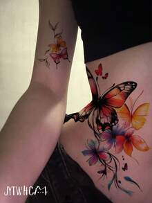 Waterproof Temporary Tattoo Stickers, 2 Sheets Watercolor Colorful Butterfly Pattern, Long Lasting Fake Body Tattoos For Thigh, Arm, Wrist, Women Festival Body Decor - Multicolor - View 3