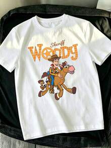 Disney Toy Story Men's Cotton T-Shirt With Sheriff Woody & Bullseye Print, Retro Western Style, Soft Fabric For Casual Everyday Wear. - 白色 - 查看 2