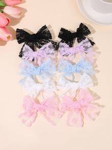 10/2入彩色薄紗蝴蝶結髮夾 蕾絲花朵刺繡髮飾 甜美可愛女孩學生適用 節日禮物 派對校園髮飾 - 彩色 - 查看 3