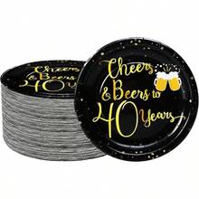 50 Piezas Platos de 40 Cumpleaos Suministros para de 40 Cumpleaos inch Plato de Postre 40 Cumpleaos Brindemos por 40 Aos Platos para Pastel para Brindis y Cervezas Tema Negro Dorado 40 - 40º - Ver 2