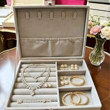 1PC Velvet Jewelry Storage Box, Jewelry Box, Desktop Jewelry Display Tray Box, Multi-Functional Jewelry Rack Travel Jewelry Box, Ring Display Storage Box, Glass Transparent Cover Display Box, Ring Storage Tray, Large Capacity Jewelry Organizer, Earring Storage Box, Gift Box, Collection Box, Wedding Gift Box - Multicolor - View 7