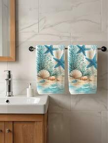 2 buah Handuk Motif Bintang Laut - Bahan Poliester Sangat Lembut & Tahan Lama, Cocok untuk Dapur, Kamar Mandi, dan Pantai - Hadiah Dekorasi Bahari yang Sempurna untuk Pecinta Laut - MultiWarna - View 3