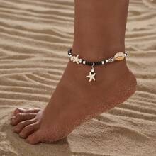 Tobilleras de concha de estrella de mar para mujer, tobillera Bohemia, pulsera de cuentas de arroz para pierna, cadena de pie hecha a mano, joyería Bohemia, sandalias, regalo - AK24Y0031-3 - Ver 6