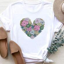 Amor tendenciass linda camiseta de manga corta de verano camiseta de ropa básica para mujer camiseta estampada camiseta estampada de moda - Blanco - Ver 2