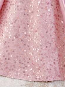 Baby Girl Sequin Patchwork Round Neck Pleated Party Dress, Suitable For Gatherings, Weddings, Birthdays, Celebrations, Formal Occasions, All Seasons - Dusty Pink - View 9