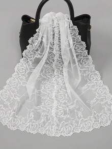 1pc Solid Color Knitted Embroidered Floral Lace Shawl/Scarf - Multicolor - View 10
