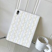 1 Piece Light Grey Vertical Stripe Tiny Floral - Multi-Angle Stand Protective Cover With Pen Holder Compatible With IPad 10th Generation 10.9-Inch 2022 Smart Case/ Air 13(M3 2025)/ Air 11/ 11(A16 2025)/Galaxy Tab S10+/S9/A9,Compatible With Oppo Pad,Compatible With Huawei Matepad,Compatible With Vivo Pad,Compatible With Honor Pad,Compatible With Lenovo Xiaoxin Pad - Multicolor - View 6