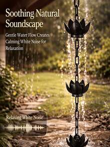 1pc Black Lotus Metal Rain Chain, Wind Chime Iron Art Decoration, For Rainwater Collection, Functional Decorative Hanging Chain, Iron Craft Decorative Ornament, Suitable For Outdoor Garden Yard Patio Decoration - Lotus - View 9