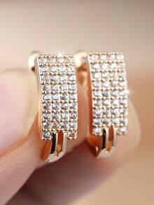 1對閃耀百搭耳釘，滿鋪合成鋯石，專為女性設計的百搭飾品，生日禮物 - 金黃色 - 查看 1