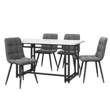 طاولة طعام سوداء 120x70 سم مع 4 كراسي، مجموعة طاولة طعام مطبخ حديثة، كراسي طعام مخملية رمادية داكنة، طاولة بأرجل حديدية سوداء - رمادي + خشب ليفي متوسط الكثافة + مخملي - مشاهدة 4