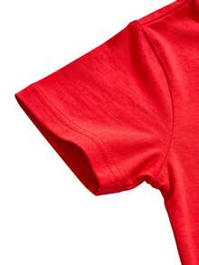 Camiseta de manga corta de moda con estampado divertido de papas fritas para niños y niñas, prenda superior con estampado divertido de papas fritas, moderna y peculiar, versátil para - Rojo - Ver 5