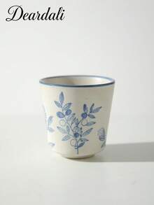 DearDali 1套 450ML+100ML 陶瓷茶具組，復古藍色花卉枝條印花茶壺配竹柄茶杯，可洗碗機清洗，適合居家下午茶，亦可作為茶愛好者的禮物 - 海綿花白 - 查看 15