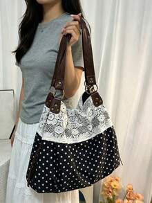 Personalized Slouchy Leisure Shoulder Tote Bag, Classic Polka-Dot Stitching Design, Practical And Versatile, Suitable For Daily Commuting Etc . - Multicolor - View 5