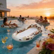 Leopard Print Inflatable Pool Float With Backrest For Relaxing | Pool Lounge Float Inflatable - For Backyard Poolside River Beach Party Men Women Friends Family - Multicolor - View 3
