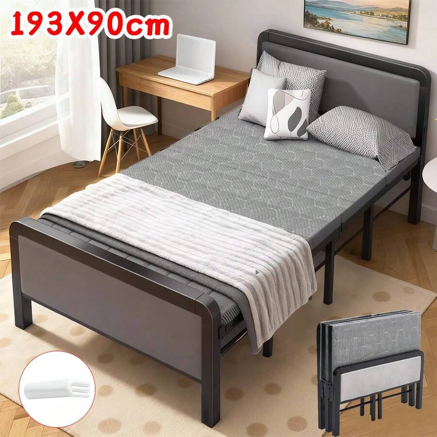 Single-Fold Bed With Soft Cushioned Foam And A Foldable Metal Frame, Functioning As A Sofa Bed Suitable For Home Use And Easy To Carry. - Gray - View 1