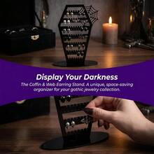 1pc Dark Gothic Spider Web Jewelry Stand, Gothic Coffin Shaped Jewelry Rack, Creative Dead Tree Style Accessory Storage Rack, Spider Decor Earring Necklace Display Stand, Vintage Distressed Desktop Organizer, Niche Decorative Ornament For Bedroom Vanity - Black - View 6