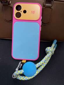 Ins Vibrant Dopamine Color Block Phone Case Compatible With IPhone 17 Pro Max 16 Pro Max 15 14 Pro 13, Unisex Couple Shockproof Protective Cover, Unique Aesthetic - Hot Pink - View 17