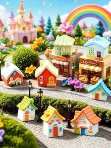8 Stück Mini Harz Haus Deko, geeignet für Feengarten, Hof, DIY Kleindorf Dekoration, Frühlingsgarten Dekoration, Korb Dekoration, Frühlings-/Sommer-Dekoration, Outdoor Wildblumen Schmetterling Feenpilz Party Zubehör, Mikrolandschaft Dekoration - A - Übersicht 7