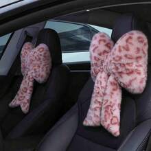 2 Pcs Car Neck Pillow Plush Bow Headrest Pillow Pink Leopard Seat Neck Support Accessories For Driving Travel - Pink - View 13