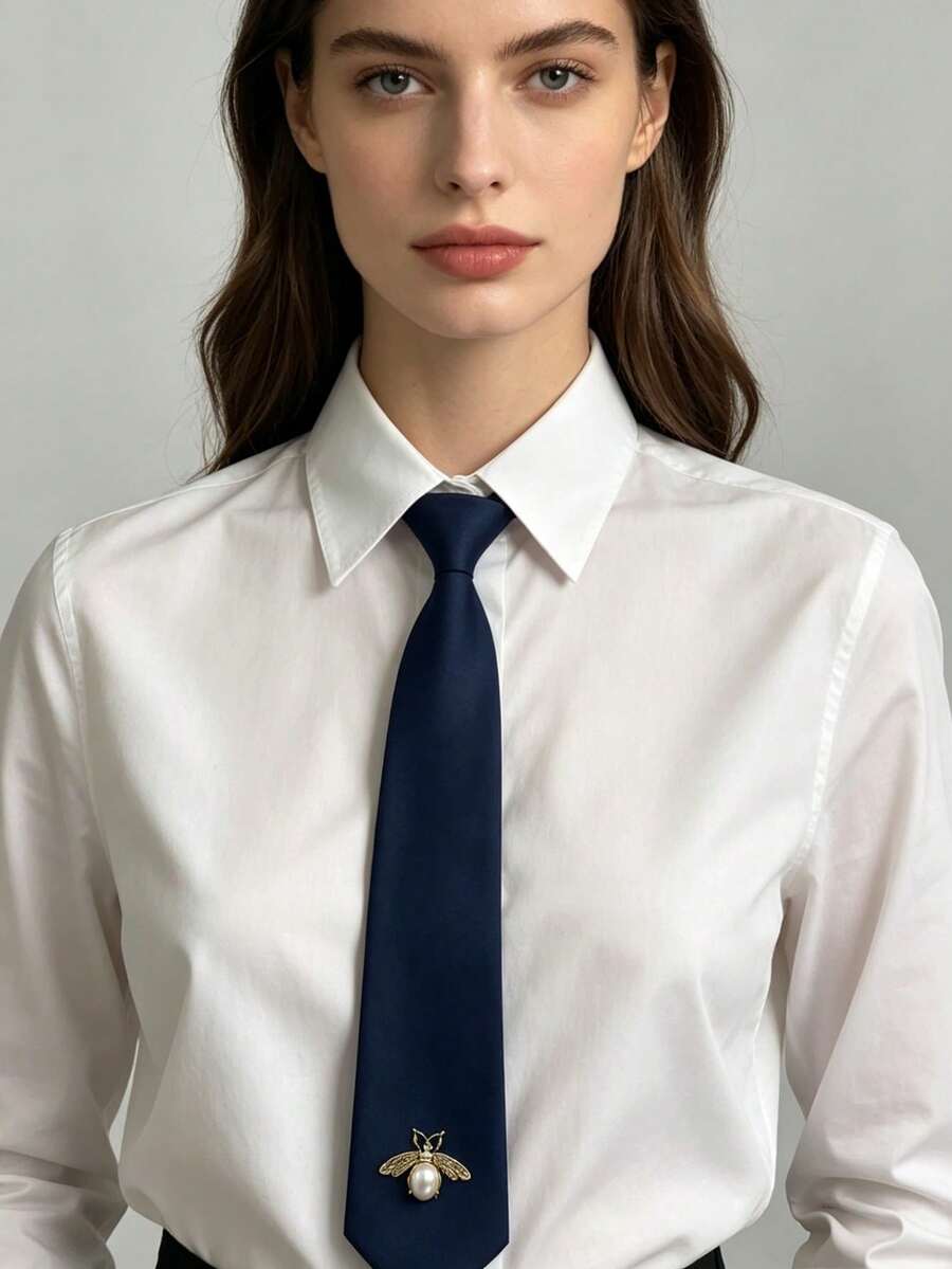 1件男女情侶拉鍊領帶,小蜜蜂深色系列,適合日常穿著、派對與聚會 - 藏青色 - 查看 1