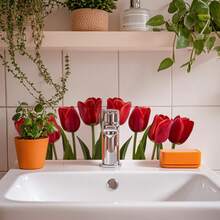 1pc Luxury Red Tulip Wall Sticker, Realistic Floral Design Bathroom Background Wall Creative Self-Adhesive Wall Decal - Multicolor - View 6