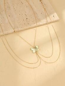 1pc Minimalist Gold Draped Multi-Layer Y-Shaped Long Back Necklace, Exquisite Elegant Butterfly Pendant Back Chain, Eye-Catching Accessory For Evening Gowns And Formal Occasions - Gold - View 3
