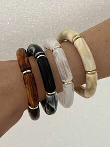 4pcs/1 pieza Pulseras elásticas de cuentas acrílicas multicolor estilo bohemio elegante vintage para mujer, adecuadas para uso diario, fiestas, vacaciones, apilables, para regalo - Multicolor - Ver 3