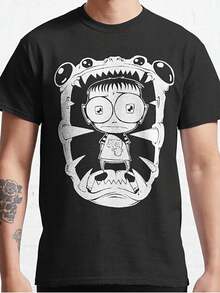 Camiseta gráfica para hombre de Johnny el Homicida Maníaco JTHM - Diseño gótico de terror cómico con arte de Squee y Johnny, camiseta casual de manga corta y cuello redondo para adultos, com - Negro - Ver 1