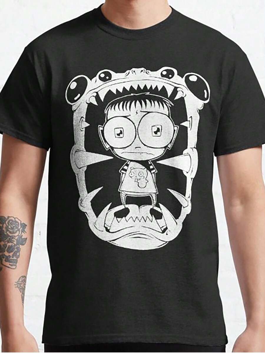 Camiseta gráfica para hombre de Johnny el Homicida Maníaco JTHM - Diseño gótico de terror cómico con arte de Squee y Johnny, camiseta casual de manga corta y cuello redondo para adultos, com - Negro - Ver 1