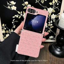 Ins Fashion Pink Bamboo Basket Woven Texture Phone Case With Rhinestone Chain Crossbody Strap Compatible With Samsung Galaxy ZFlip7 Z Flip6 ZFlip 5 Zflip6 Zflip5 Shockproof Back Cover - Pink - View 5