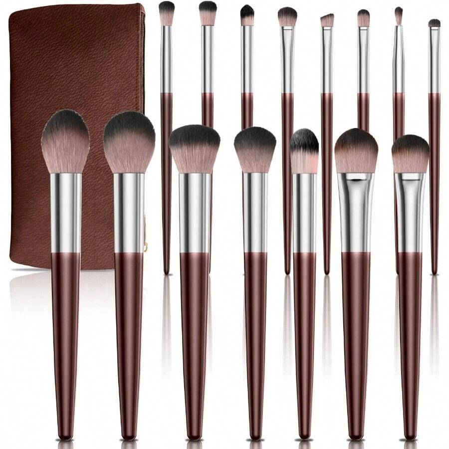 Brochas de Maquillaje con Estuche 15 Piezas, Set de Brochas para Maquillaje Profesional, Cepillos Suaves y Duraderos, Juego de Brochas Sinttico Premium Sombra de Ojos en Polvo para Base de Maquillaje - Multicolor - Ver 1
