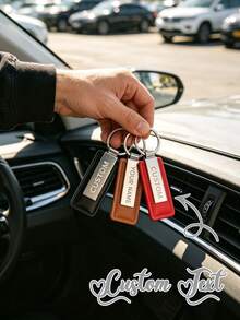 Personalized PU Leather Keychain, Customizable Engraving - Classic Car Key Fob - Ideal Gift - | Custom Text Metal Keychain Accessory - Multicolor - View 2