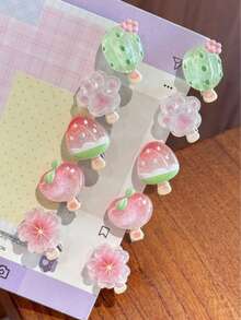 10pcs Girls Cute Cartoon Jelly Flower Hair Clips, Sweet Girly Style Fun Creative Mini Hair Clips For Bangs And Flyaways - Multicolor - View 2