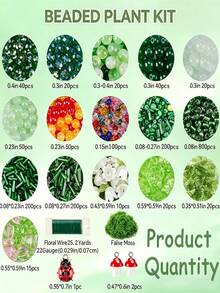 50pcs Green Loose Beads/1100pcs/2000+Pcs Green Glass Beads Plant Set, Eternal Plant Bead Decor Leaves & Flowers, Suitable For Succulent Plant Jewelry Making And DIY Crafts - Multicolor - View 2
